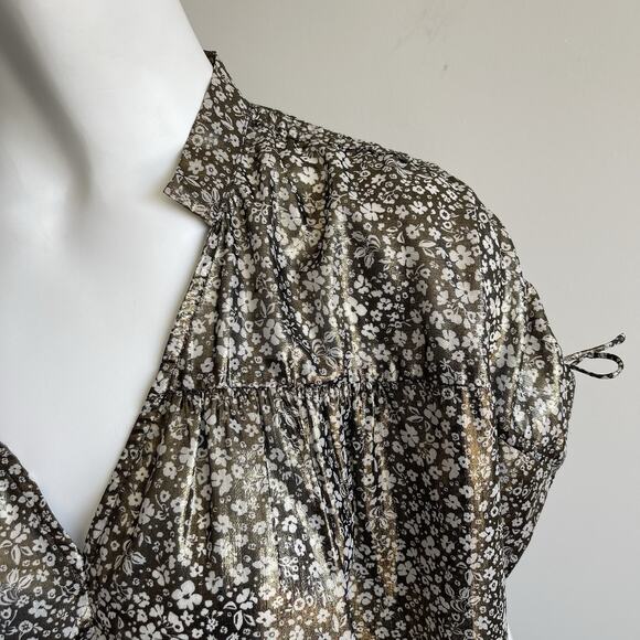 Anthropologie Current Air Metallic Gold Shimmer Ditsy Floral Top Size Small - Picture 5 of 11